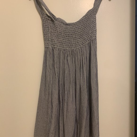 AE Pinstripe Tie Shoulder Blue Mini Dress - Picture 3 of 4